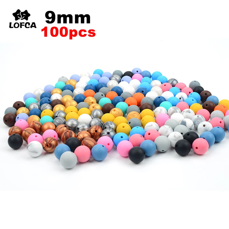 

LOFCA 9mm 100pcs Silicone Teething Beads Teether Baby Nursing Necklace Pacifier Clip Oral Care BPA Free Food Grade Colorful