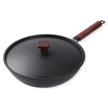 

Uncoated wok household cooking pot physical non-stick pan Zhangqiu iron pot cast iron pot gift