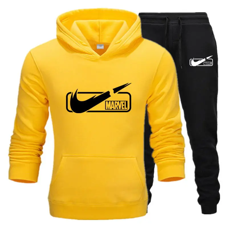 

2019 New Fashion Men Hoodies Suits Brand Tracksuit Men Hip Hop Sweatshirts+Sweatpants Autumn Winter Fleece Hooded Pullover