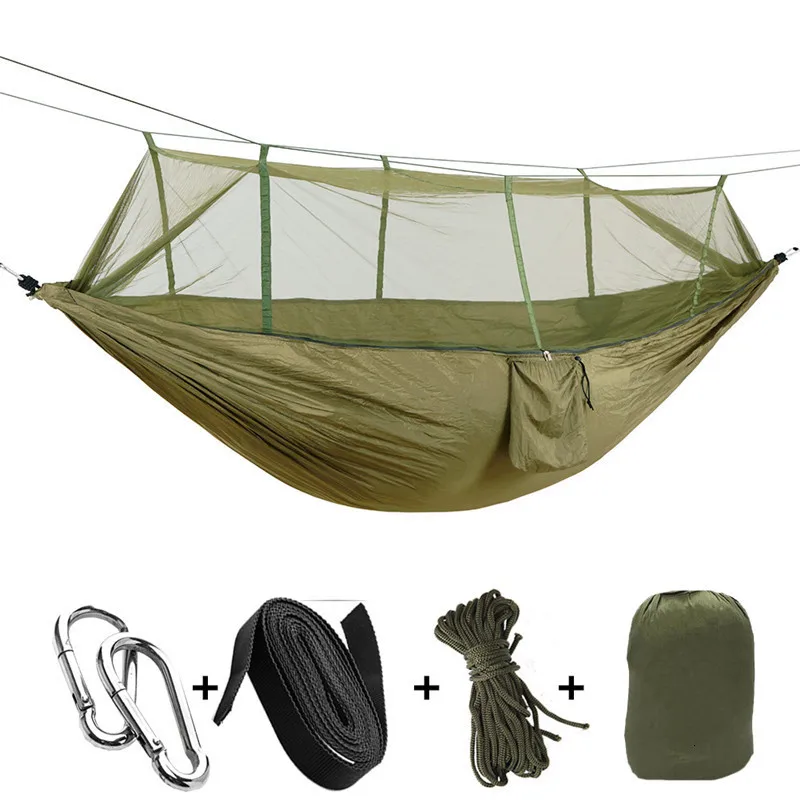 1-2 Person Outdoor Mosquito Net Parachute Hammock Camping Hanging Sleeping Bed Swing Portable Army Green Sadoun.com