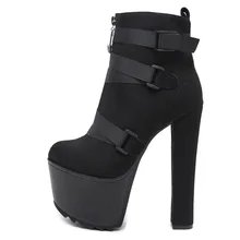 Г., новые модные Демисезонные ботильоны на платформе женские ботинки на платформе с толстым каблуком 16 см Женские рабочие ботинки черный цвет, размер