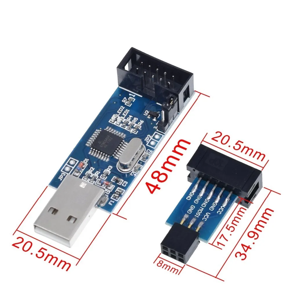 1 комплект USBASP USBISP AVR программист USB ATMEGA8 ATMEGA128 ATtiny/CAN/PWM 10Pin провод модуль DIY+ 10Pin до 6 Pin адаптер плата
