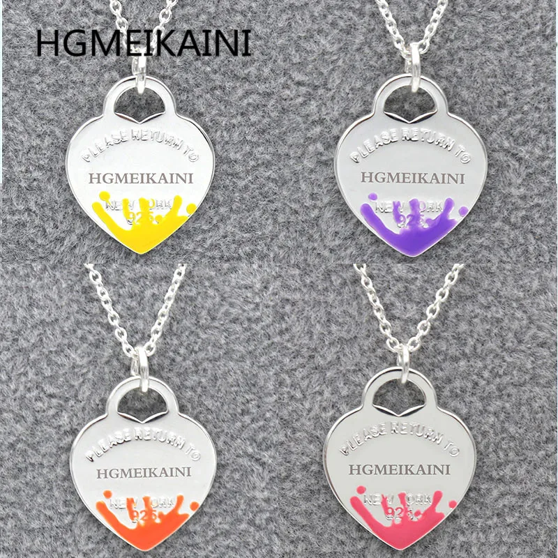 

Tiff HGMEIKAINI 925 sterling silver necklace 1:1 enamel spray love ms pendant with European and American fashion jewelry gifts