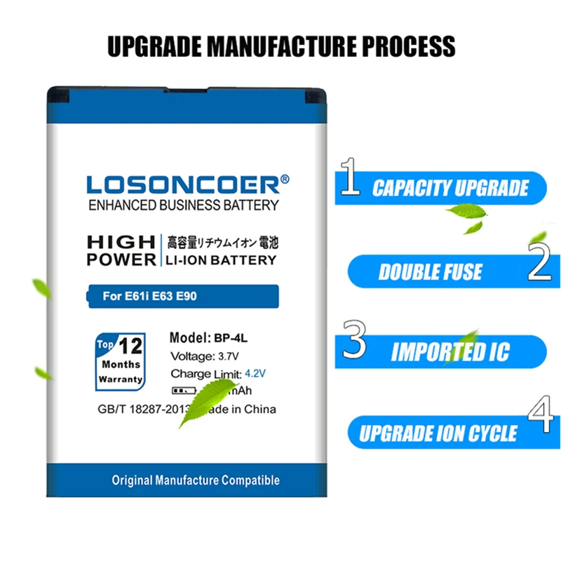 LOSONCOER 4200 мАч BP 4L BP4L Замена аккумулятора для Nokia E61i E63 E90 E95 E72 E52 E71 6650F N97 N810|battery for|battery