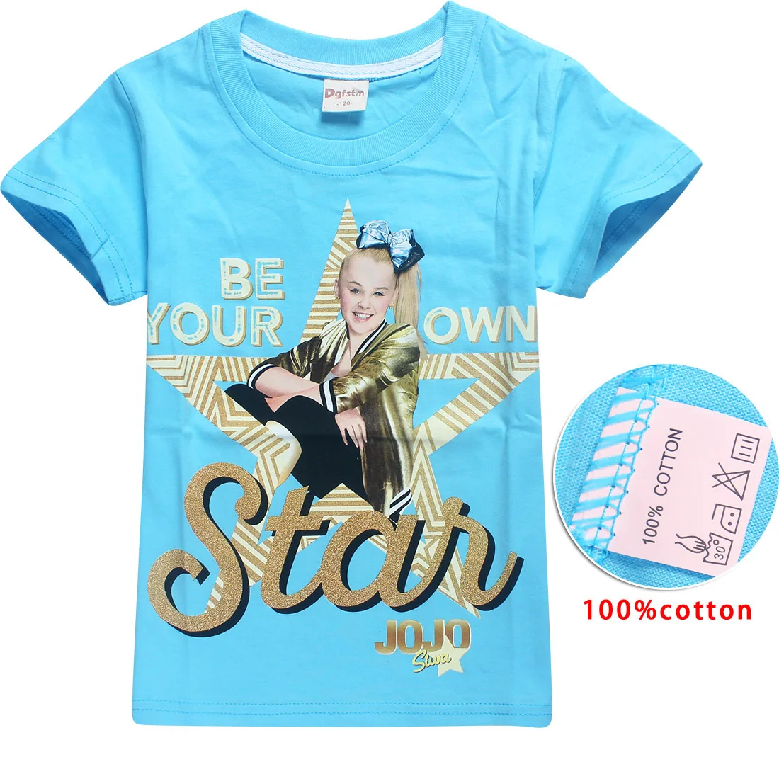 Лидер продаж года, футболка JOJO Siwa Детская летняя одежда для девочек футболка с короткими рукавами хлопковая Футболка Топ футболки От 6 до 14 лет - Цвет: light blue