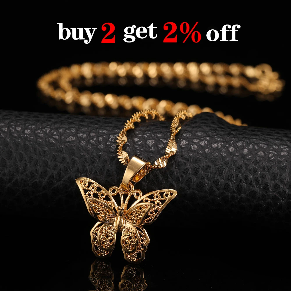 St.kunkka Butterfly Statement Necklaces Pendants Woman Chokers Collar Water Wave Chain Bib 24K Yellow Gold Filled Chunky Jewelry - Image 2