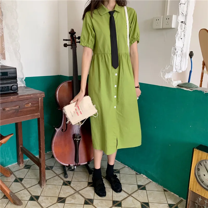 Однотонное женское платье на пуговицах весна лето миди с коротким рукавом Boho Макси платья ТРАПЕЦИЕВИДНОЕ свободное платье