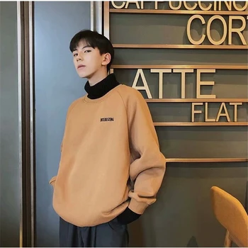 

Turtleneck Simple Letter Embroidery Pullovers Men Patchwork Knit Collar Oversize High Street Male Casual SweatShirt YT50198