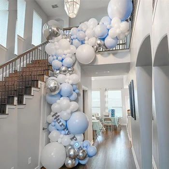 

161pcs DIY Pastel Macaron Blue White Balloons Garland Arch Kit Metallic Silver Balloon Birthday Wedding Baby Shower Party Decor