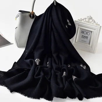 

Women Wool Butterful Embroidery Shawls Wraps Pashmina Fashion Solid Warm Autumn Winter Scarf Ladies Scarves Stole 185x70cm