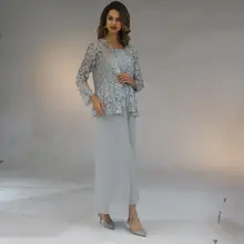 Женское шифоновое платье с аппликацией, длина до пола, брючный костюм на бретелях с кружевом, элегантное платье для мамы невесты размера плюс, Vestido Mae Da Noiva