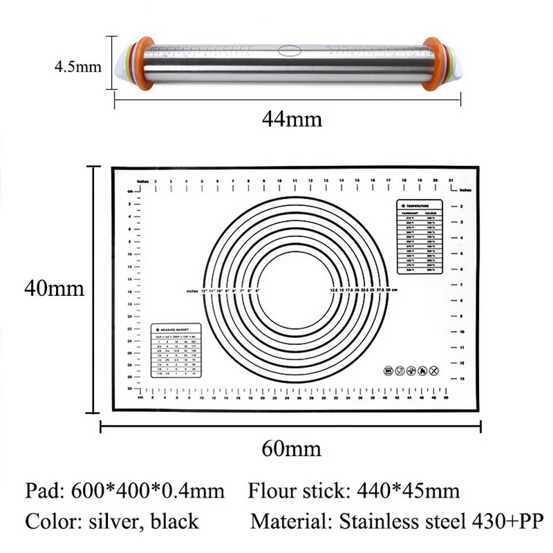 Скалка для теста ролик с 4 съемными регулируемыми толстыми кольцами кондитерский коврик для выпечки теста, пиццы пирог выпечка печенье