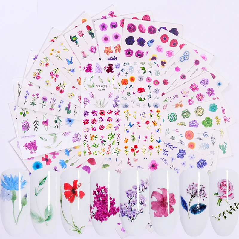 

Nail Water Decals Colorful Flowers Butterfly Mixed Patterns Beauty Design Nail Art DIY Decoration Transfer Stickers Paper
