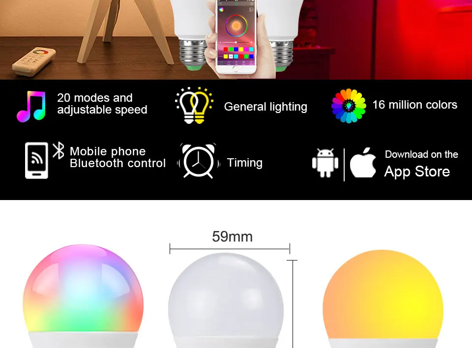 New Wireless Bluetooth Smart Bulb LED 15W RGB Magic Lamp E27 Color Change Light Bulb Smart Home Lighting Compatible IOS Android-2_02