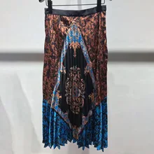Женская юбка, Осень-зима, новинка, разноцветная, с принтом в стиле барокко, плиссированная, умная, Женская мини-юбка