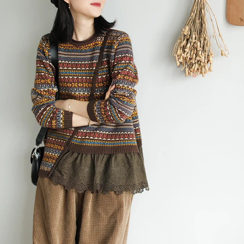 Осенне-зимний женский свитер в стиле ретро свободные пуловеры топы новинка 2019