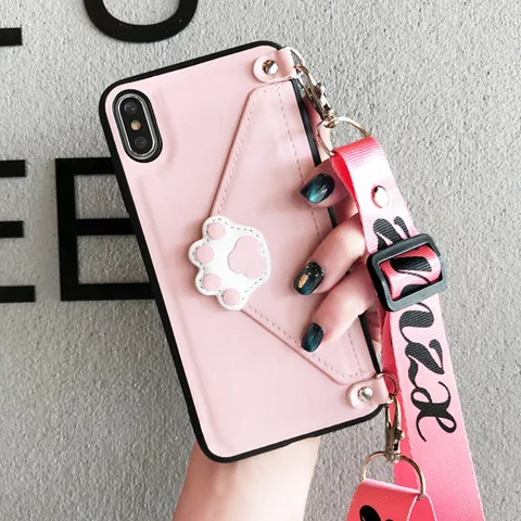 With lanyard Модный ремешок через плечо кошелек чехол для телефона для iPhone 11 XS MAX XR X 7 8 6 6S Plus кожаный Слот для карт с плечевым ремнем - Цвет: With lanyard
