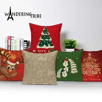 

Merry Christmas Cushion Cover Christmas Tree Pillow Case Deer Linen Home Decoration Bed Pillow cases Pillows Cushions Cojin