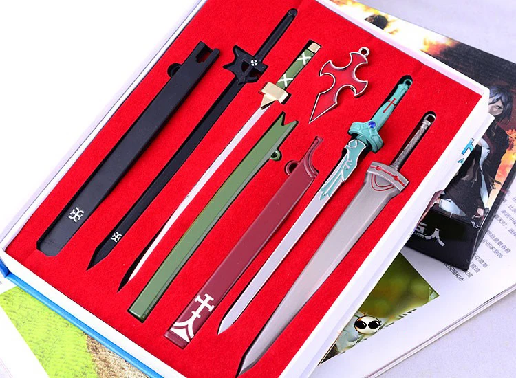 

Anime Sword Art Online SAO 8pcs Set Kirito Elucidator Asuna Swords Weapons Pendants In Box Collection Cosplay Props Gift