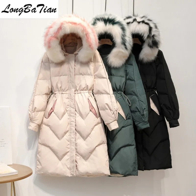 

New Womens Winter Jackets Long Real Warm Parka 90% White Duck Down jacktes Color Fox Fur Collar Hooded Coats