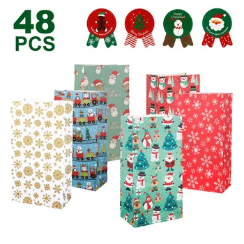 

48Pcs Chiristmas Kraft Paper Bags Candy Gift Bag for Advent Calendars Party Favors Birthday Wedding Gift Bags Decoration