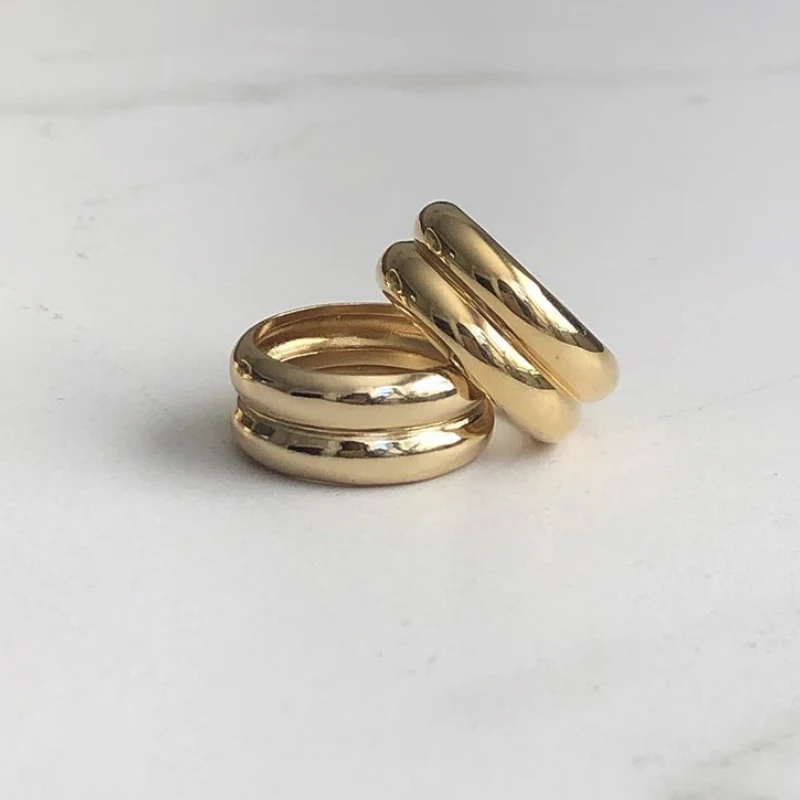 Peri'sBox 3 Sizes Double Layers Gold Rings Wide Titanium Steel Rings for Women Minimalist Plain Stackable Rings 2020 Fashion - Image 6