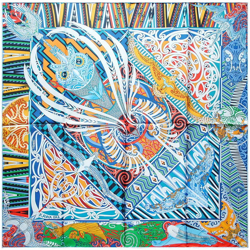 HuaJun 2 магазин | стандартная на руку полная версия рисунка "Kawa Ora шарф" 90 Шелковый квадратный шарф саржевый струйный шарф