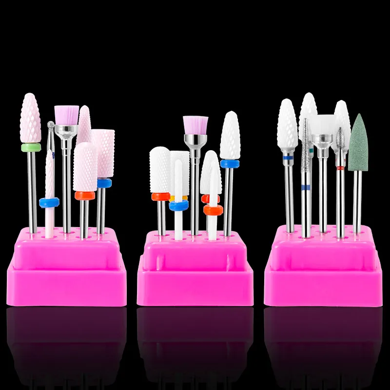 7/8Pcs 상자 다이아몬드 밀링 커터 네일 드릴 비트 전기 드릴 매니큐어 페디큐어 기계 네일 도구 액세서리