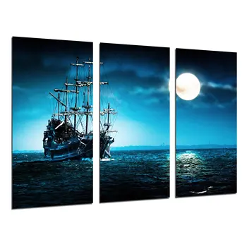 

Antique boat Sailing, Caravel War Sea Sunset, photo print on wood, modern picture decorative 26445