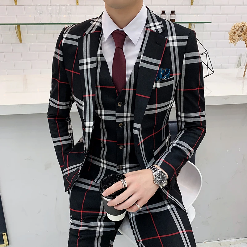 British style suit suit men's business formal three-piece groom wedding dress coat pants vest blazer mens