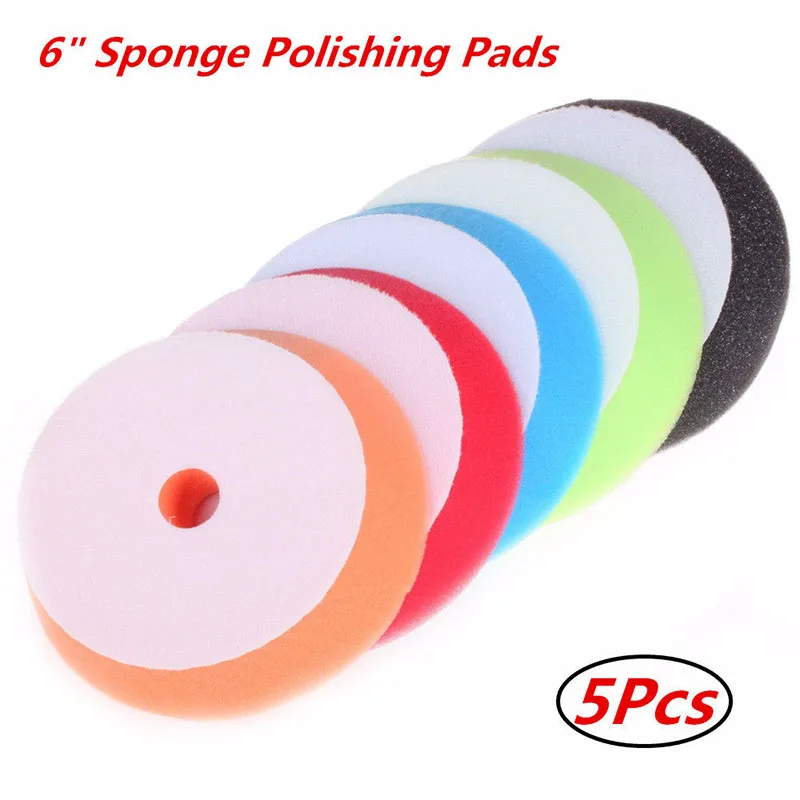 5pcs 6 Inches Flat Sponge Buffing Waxing Polishing Pads For Rupes Random Orbital LHR15ES Polisher Cleaning Tool | - Цена: 