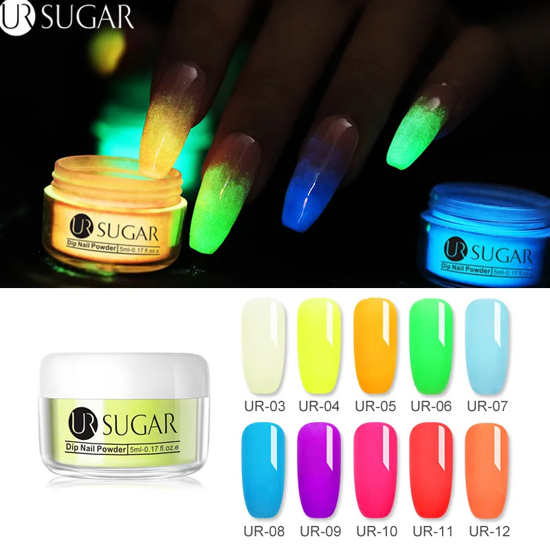

UR SUGAR 5ml Luminous Dip Nail Powder 3 IN 1 Acrylic Dipping Nail Powder Carving Extension Gradient Grow In Dark Pigment Decor