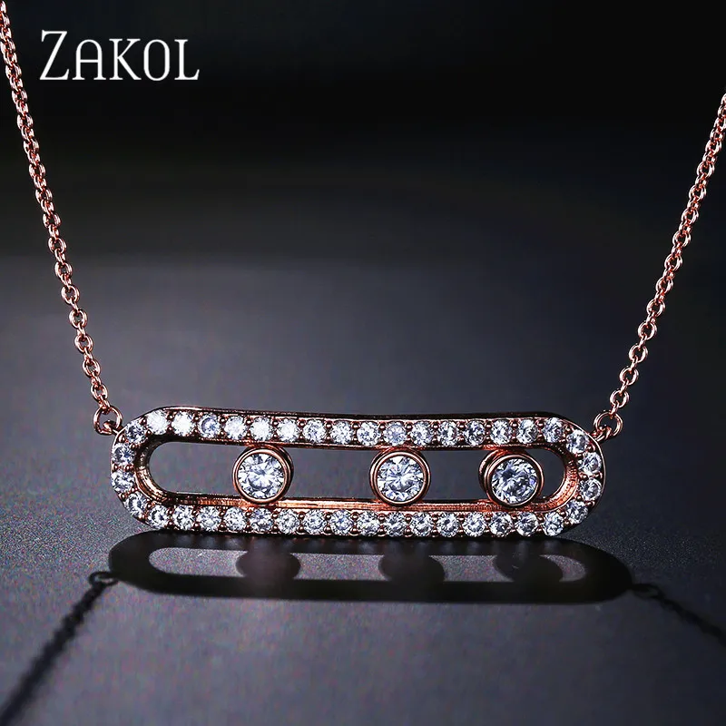 Rose Gold Color ZAKOL модный роскошный браслет для матери прозрачный белый круглый камень свадебные украшения Новая энергия для женщин вечерние FSBP2013 - Окраска металла: Rose Gold Color