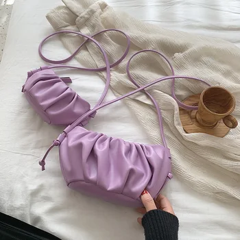 

Jiessie&Ange Trendy Women Shoulder Messenger Bag Small Wrinkled Handbag Lady Pu Leather Envelope Cloud Bags Clutch Pouch Purses