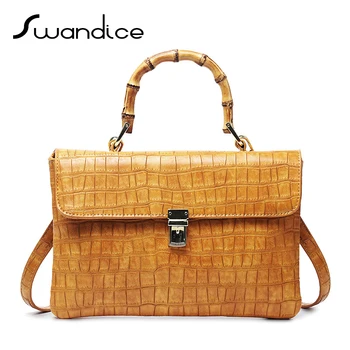 

Bamboo Handle Crocodile Vintage Flap Briefcase Satchel Luxury Handbags Crossbody Messenger Shoulder Bags Women Female 2020 Stone