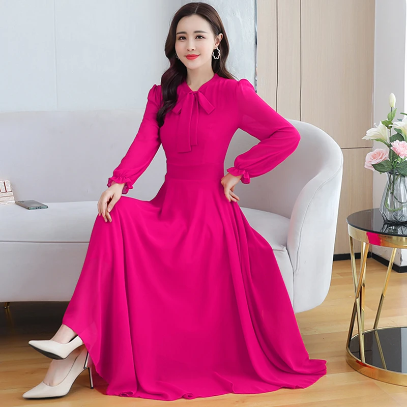6 Colors Solid Chiffon Casual Beach Maxi Dresses 2024 Spring Elegant Long  Sleeve Midi Dress Autumn Women Bodycon Party Vestidos - AliExpress 200000345