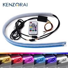 2X Slim LED Daytime Running Light Car Strip Turn Signal Light RGB Remote Control DRL Universal Headlight Flexible Waterproof 12V