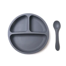 Assiettes à dîner en Silicone pour bébé, vaisselle solide divisée, assiette à ventouse et cuillère, bol à ventouse en Silicone, ensemble de Table 