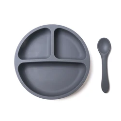 Solid Divided Baby Dinner Plates Tableware Silicone Suction Plate and Spoon Silicone Sucker Bowl Baby Smile Face Plate Table Set