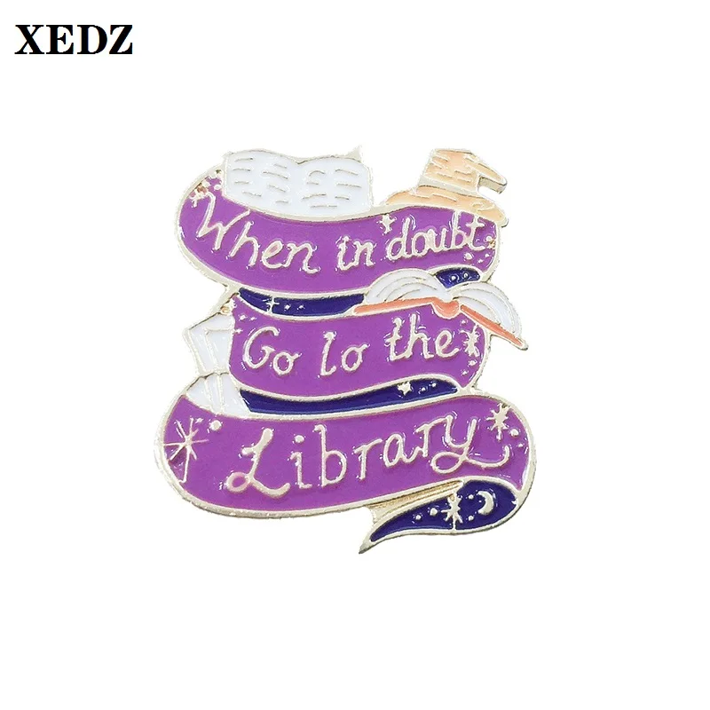 

XEDZ loves reading custom enamel pin children gifts when in doubt go to the library ribbon star moon delicate coat lapel brooch