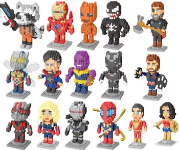 

16pcs/lot Gun Bear Edward Brock superpower Man Thanos Bane Savior Figure Models Blocks Toys Micro Size Bricks Jouets Juguetes
