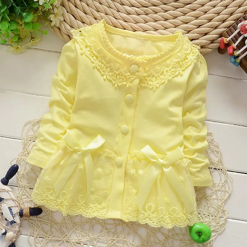 IENENS/1 предмет, весеннее кружевное пальто для девочек Детские майки для малышей, топы, одежда детское хлопковое пальто для девочек детские блузки с длинными рукавами - Цвет: Yellow