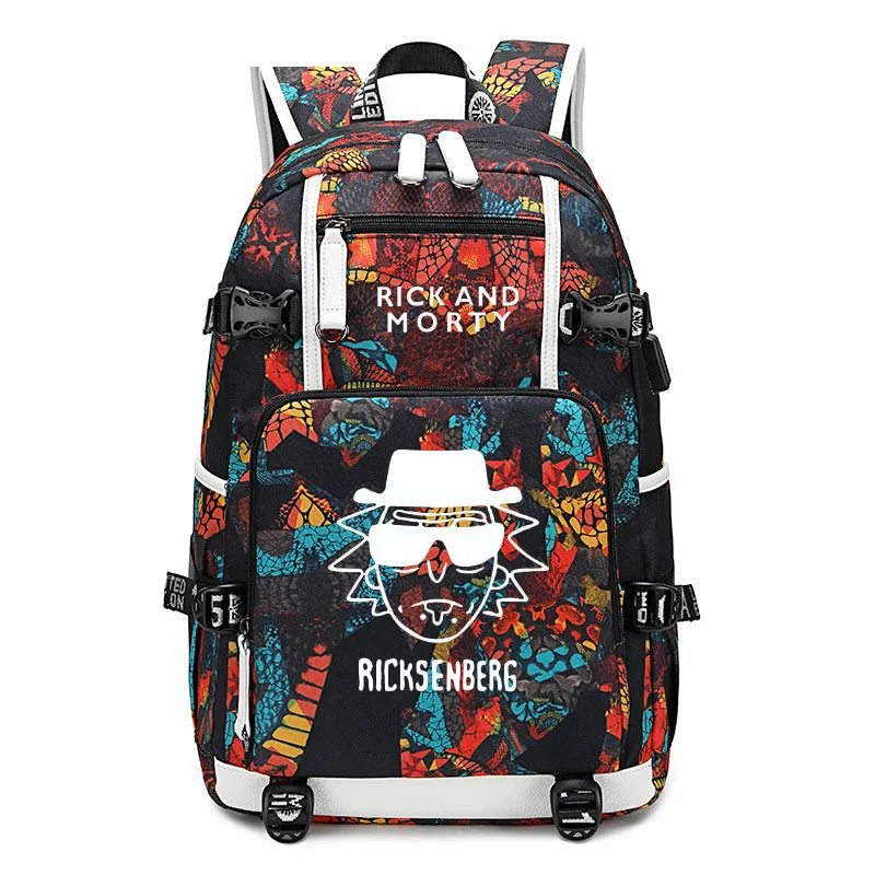 Style 13 Аниме Рик и Морти рюкзак USB порт сумка Змеиный узор подростка школьные сумки книга для путешествий сумка для ноутбука - Цвет: Style 13