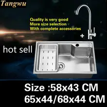 Стандартная кухонная раковина из высококачественной пищевой 304 нержавеющей стали с одним слотом горячая Распродажа 58x43/65x44/68x44 см