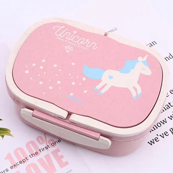 

Eco-friendly Wheat Straw Lunch Box Microwave Lunch Bento Boxes Korean Style Unicorn Adult Student Bento Box Food Container