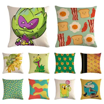 

Cartoon frog pattern cushion cover egg sandwich cushion cover linen car chair sofa home fashion decoration pillow cover 45x45cm