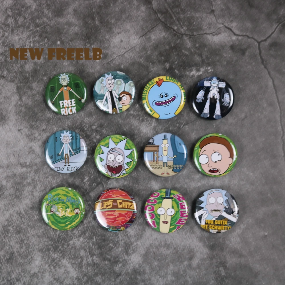 12pcs FREELB 12 шт./компл. 1 дюйм ТВ мультфильм Рик и Морти Мерч Pin кнопки броши значки Pinback Бэтмен аксессуары для фанатов стиля унисекс - Окраска металла: 12pcs