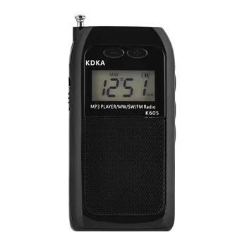 

Mini Pocket Radio K605 Stereo FM AM SW MW Digital Tuning Radio Receiver MP3 Music Player Rechargeable Battery Portable Radio