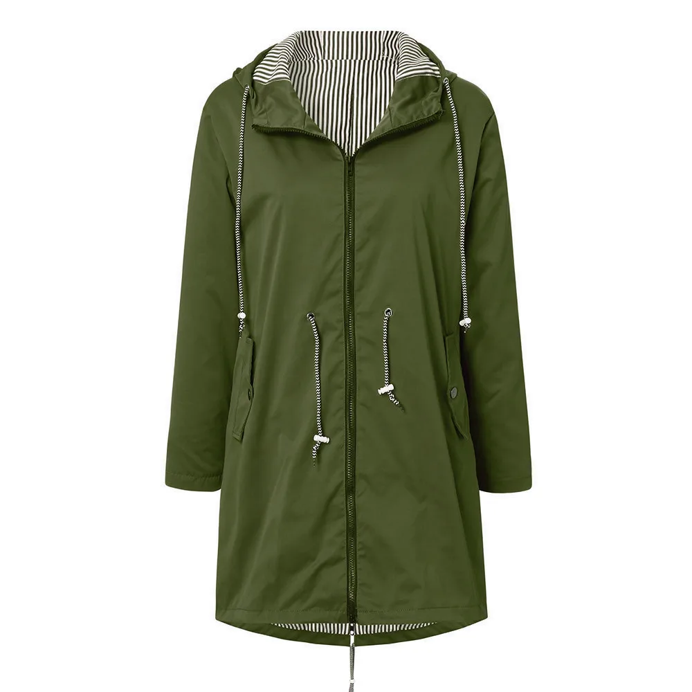 Женская однотонная дождевая куртка на открытом воздухе плюс размер waterproof с длинным рукавом Водонепроницаемая с капюшоном ветрозащитная Свободная куртка