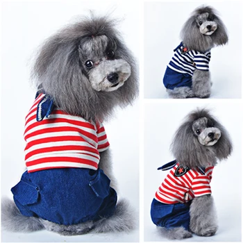 

Dog Jumpsuit Stripe Denim Puppy Cat Jeans Overalls Four Legs Tracksuit Clothes for Dogs Yorkies Chihuahua Cowboy Coat 516630